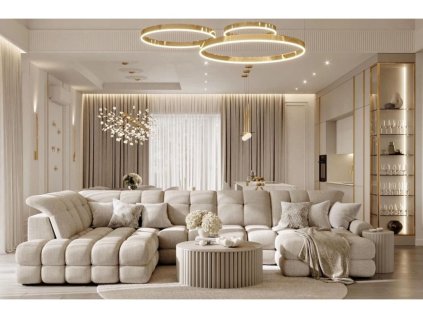 Luxusná béžová sedacia súprava - tvar U - v interiéri - celkový pohľad