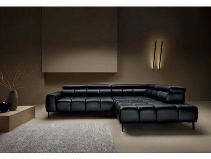 Kožená sedacia súprava COTTA L v interiéri – rohové prevedenie, čierna koža