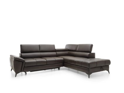 Kožená rohová sedacia súprava ARAMIS – pohľad spredu, tmavá koža, tvar L