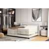 Boxspring posteľ EMBRACE - béžová čalúnená - v modernej spálni - celkový pohľad