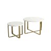 Set stolíkov KODO - zlatý rám - svetlá mramorová doska - moderný konferenčný stolík do obývačky