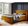 Boxspring posteľ NOLAN - horčicová čalúnená - v moderne zariadenej spálni - celkový pohľad