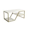 Konferenčný stolík ELLIE - zlatá konštrukcia - doska svetlý mramor - pohľad z boku
