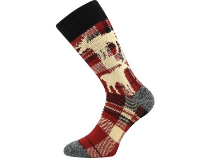 Ponožky pánské silné HUGO s norskými motivy a obrázky SOBA vínové (Velikost 39-42 (26-28))