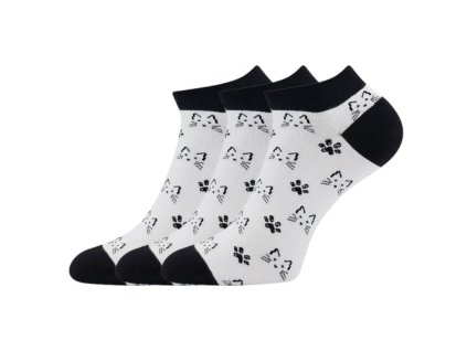 Ponožky barevné DEWOW s obrázky KOČEK v bílé (3 páry) (Velikost 35-38 (23-25))