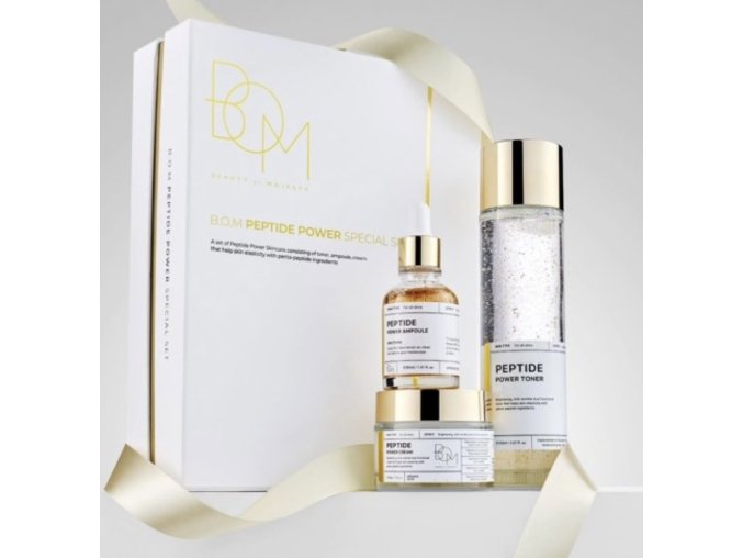 B.O.M - Peptide Power Gift Set - Luxusní  protivrásková sada s peptidy a čistý 24K zlatem - 3 produkty