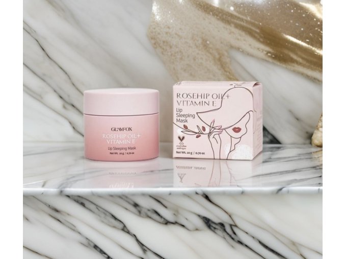 GLAMFOX  -Rosehip Oil + Vitamin E Lip Sleeping Mask- Hydratační a vyživující noční maska na rty s šípkovým olejem a vitamínem E - 20g
