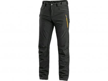 Kalhoty CXS AKRON, pánské, softshell, černé s HV žluto/oranžovými doplňky