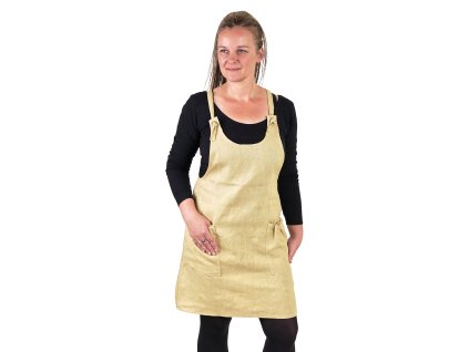 Lněné šaty s laclem, pískové - Velikost: S (Velikost S)