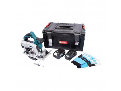 XTLINE Aku kotoučová pila bezuhlíková 18 V, 165 mm + 2 baterie 5.0 Ah + nabíječka 3.5 A + rukavice + box