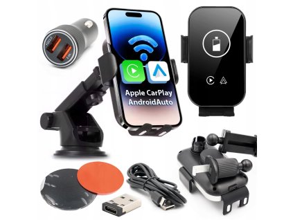 Držák telefonu do auta s indukční nabíječkou a modulem Android Auto CarPlay
