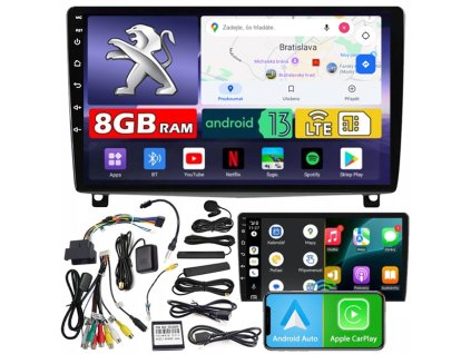 Autorádio ZQ9 s displejem 9" Android Auto CarPlay DAB+ HDMI 8GB RAM 128GB ROM 4x60W PEUGEOT 407 2004-2011