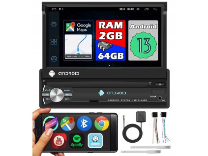 RÁDIO NAVIGÁCIA 1 DIN 7" BT POSUVNÁ OBRAZOVKA DOTYKOVÉ ZRKADLO LINK USB ANDROID 13