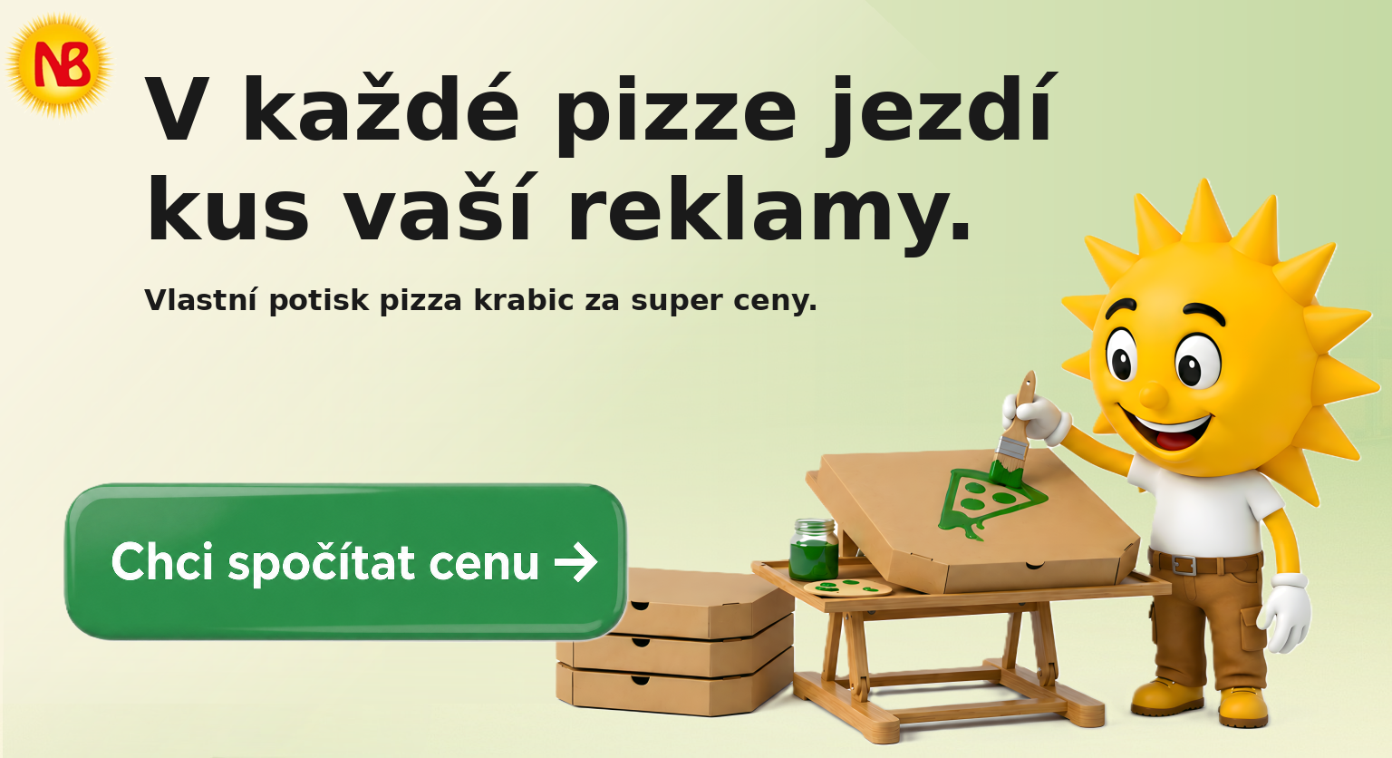 Potisk pizza krabic — vlastní logo a design na hnědé kraft krabice barvy od 2,75 Kč/ks bez DPH - role pytlů ve skladu Novobal