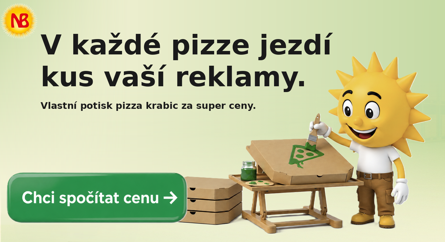 Potisk pizza krabic — vlastní logo a design na hnědé kraft krabice barvy od 2,75 Kč/ks bez DPH - role pytlů ve skladu Novobal