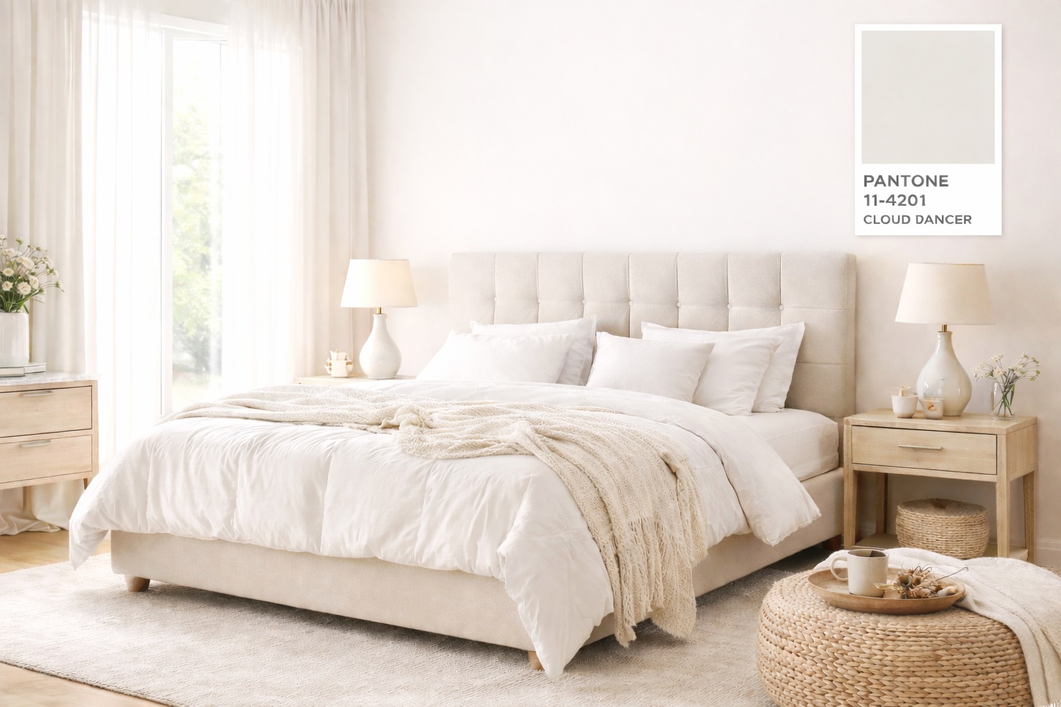 Farba roka 2026 Cloud Dancer: Trendy v interiérovom dizajne a návrhu spálne