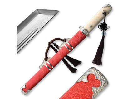 Ceremoniální čínská dýka z překládané oceli AISI 1095/1060 s reálným hamonem