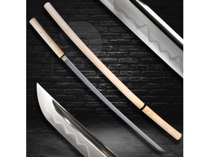 Shirasaya Mijikai Japanese Sword - T-10 Folded Steel, Real Choji Hamon, Yokote