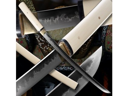 Shirasaya KUMO Japanese Wakizashi Sword - T-10 Steel, Real Choji Hamon