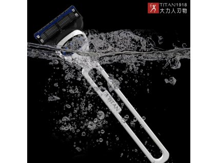 Dárková sada TITAN - stříbrný holící strojek s podstavcem a náhradní hlavicí ve stylové krabičce