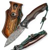 Zavírací damaškový nůž Dellinger Rocker VG-10 Damascus Steel s koženým pouzdrem b