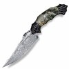 Lovecký damaškový nůž Dellinger Majishan Full Damascus RWL-34, s koženým pouzdrem
