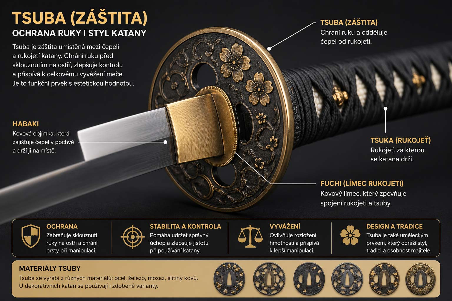 Tsuba (záštita): ochrana ruky i styl katany