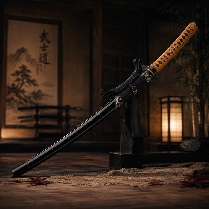 katana, japonský pokoj na pozadí, ilustrace pro katanu