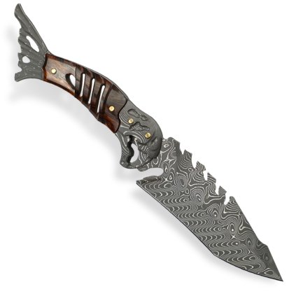Prémiový damaškový nůž Dellinger Fiske s rukojetí z desert iron wood