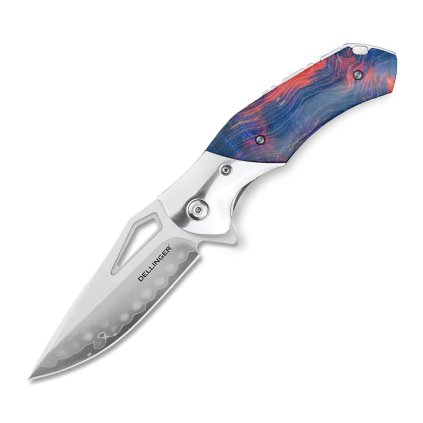 Zavírací nůž Dellinger Mokuzai Vortex se střenkou ze stabilizovaného topolu a nerezovým bolstrem