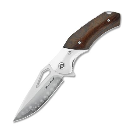 Zavírací EDC nůž Dellinger Iron Mokuzai s rukojetí z Desert Ironwood a koženým pouzdrem
