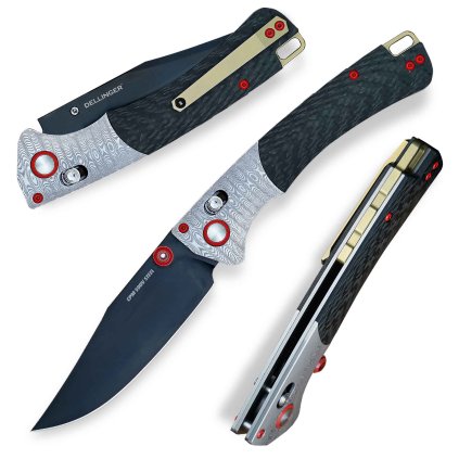 Limitovaná edice nože Dellinger Indian Carbon s černým DLC povlakem a karbonovou rukojetí.