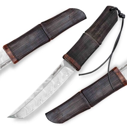 Damaškový nůž tanto Dellinger Bamboo s dřevěnou sayou a rukojetí z ebenu.