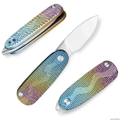 Malý zavírací nůž Dellinger Koishi DC53 Mirror, s řetízkem, titanová rukojeť, dárková krabička