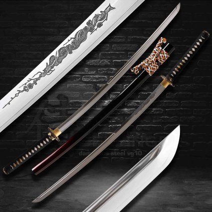 katana dragon flower horimno T 10 Suguha hamon, Bo Hi St 140 1
