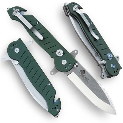Záchranářský zavírací nůž Dellinger SAS Forten Vincit GREEN s čepelí Stonewash a zelenou rukojetí G10.