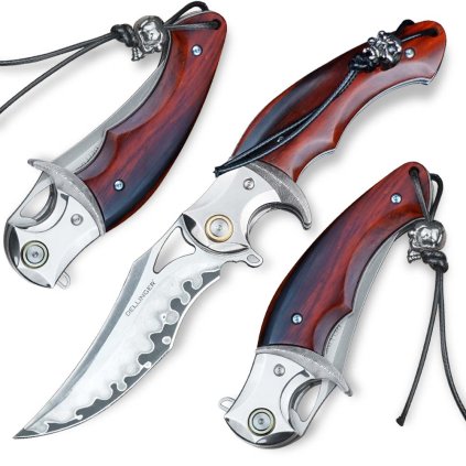 Zavírací nástroj Dellinger Spett s rukojetí z exotického dřeva Ironwood a čepelí s vlnkovitým vzorem