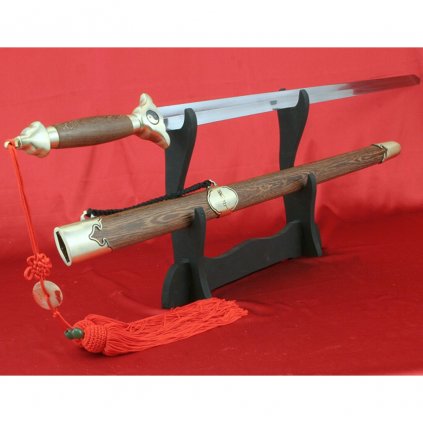 Chinese Tai-chi training sword, flexible stainless steel blade, wooden scabbard