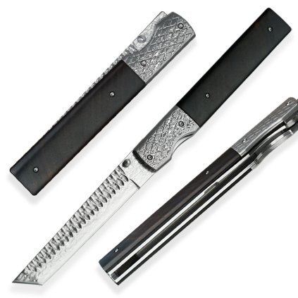 Luxusní sběratelský nůž Tanto Lenge II s jádrem VG-10 a 66 vrstvami damašku.