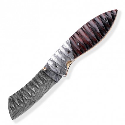 Hunting folding Damascus knife Dellinger Tanto Obsidian