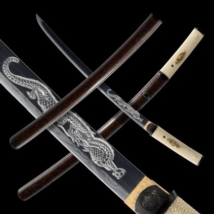 wakizashi KIZEMA made of laminated AISI 1075 steel with real hamon