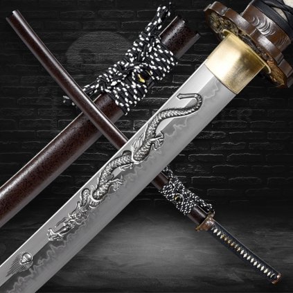 Rozenhiru Japanese Katana - T-10 Steel, Horimono, Yokote - Choji Midare Hamon