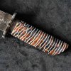 Luxusní nůž Tanto Dellinger FEZÁ Braun s rukojetí z mamutí fosilie a čepelí Feather Damascus b