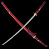 Sběratelská replika meče Tachi-katana Aka Yami s červenou rukojetí, mosaznou tsubou a čepelí z oceli T-10. c
