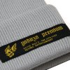 Šedá zimní pletená čepice Yakuza Premium 3779G s logem značky a elastickým lemem. c