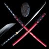 Funkční replika meče katana Rotasu 2,35 Shaku, uhlíková ocel T-10, reálný hamon Choji, Yokote, vínová saya