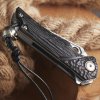 Dellinger Ebony Silver Damascus Folding Hunting Knife