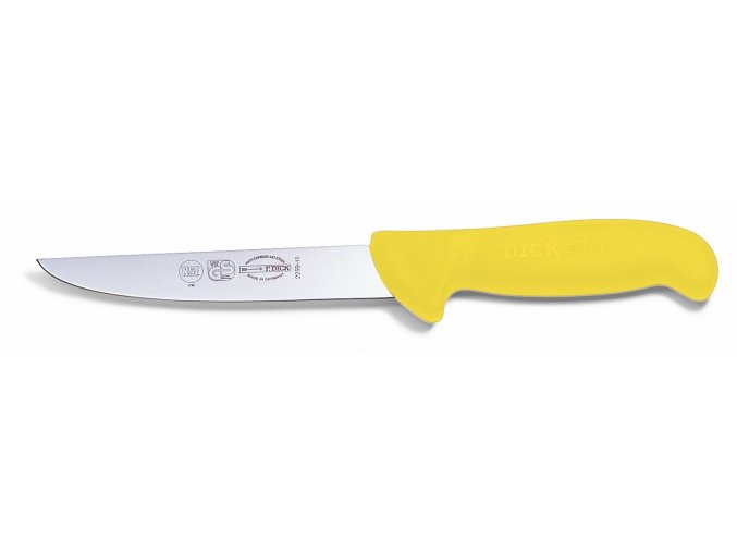 Vykosťovací nůž se širokou čepelí, žlutý v délce 15 cm