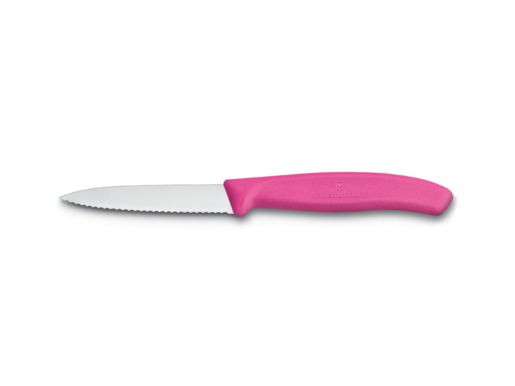 Nůž na zeleninu s vlnkovaným ostřím 8 cm růžový