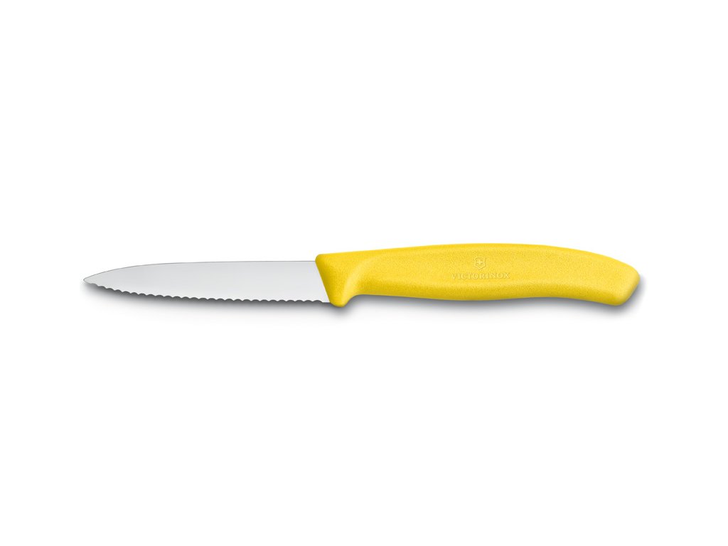 Nůž na zeleninu s vlnkovaným ostřím 8 cm žlutý